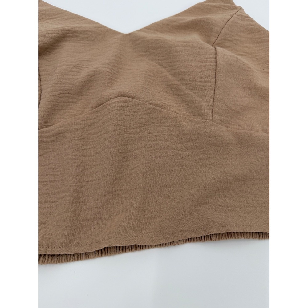 Tan Smocked Back Cropped Cami Top V-Neck Adjustable Straps Size L - Picture 2 of 6